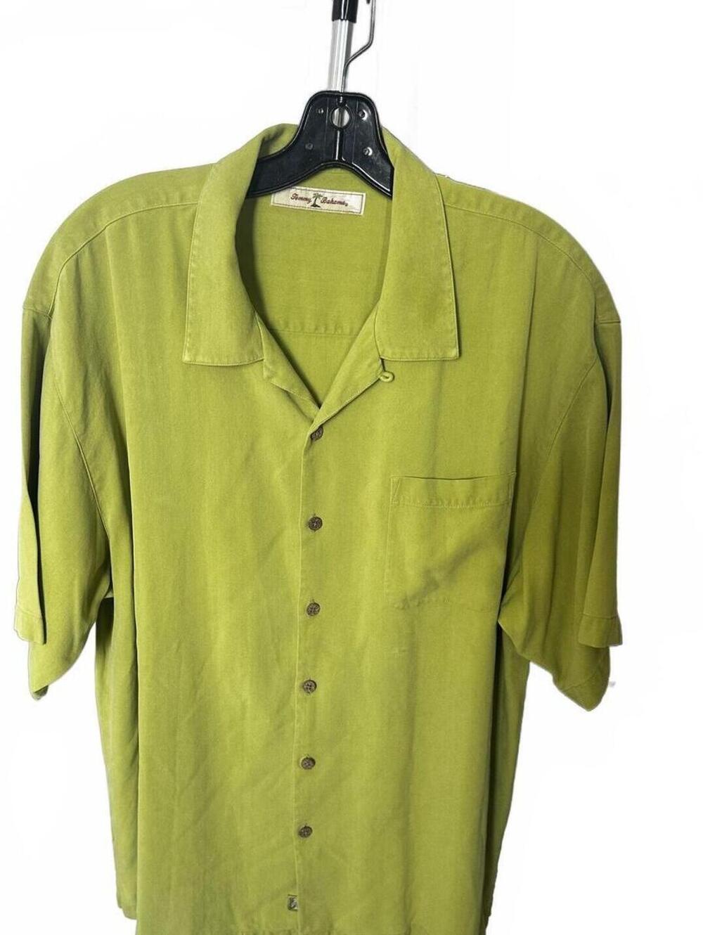 Tommy Bahama Men's Green 100% Silk Short Sleeve Hawaiian Button-Up  -XL VTG